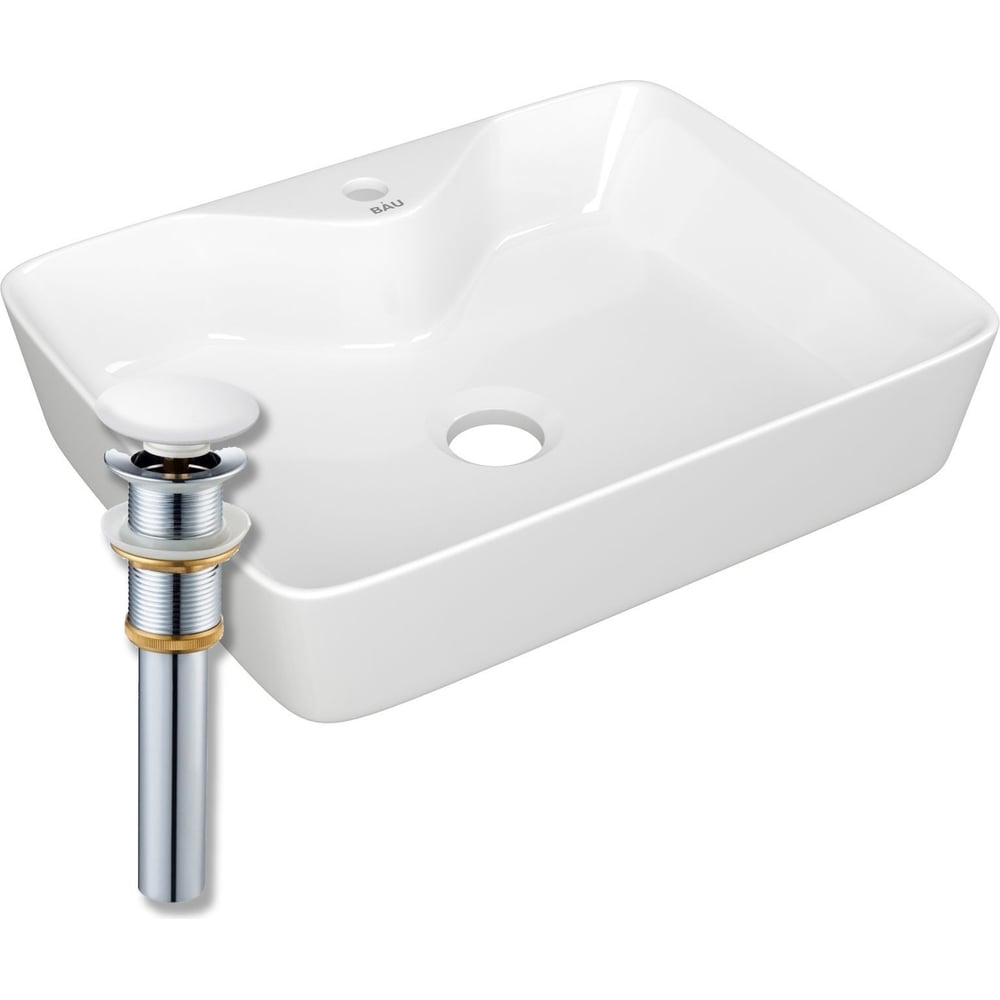 Изображение товара Раковина прямоугольная накладная Bauedge BAU Cerama 48x37 белая с отверстием под смеситель