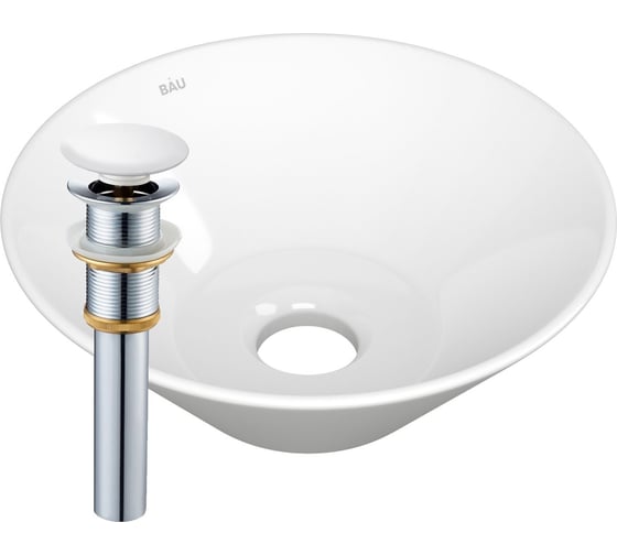 Изображение товара Раковина чаша накладная круглая Bauedge BAU Dream D43, белая + выпуск клик-клак, белый BH1151