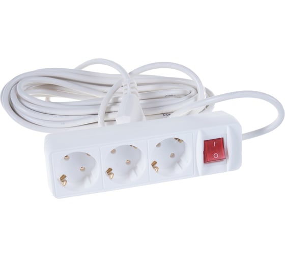 Изображение товара Бытовой удлинитель СОЮЗ ТМ 2200 Вт, с заземлением, выключатель, 3 гнезда, ПВС, 10м 481S-7310