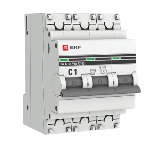 Изображение товара Автоматический выключатель EKF PROxima ВА 47-63 3P, 1А, 4,5kA mcb4763-3-01C-pro