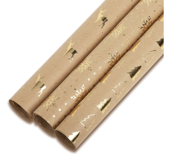 Изображение товара Упаковочная бумага Золотая сказка с эффектами, новогодняя 3 шт., Winter Kraft, 70x100 см 591936