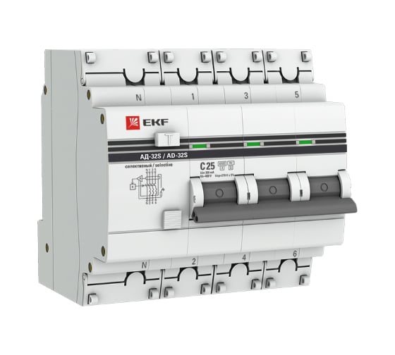 Изображение товара Дифференциальный автомат EKF PROxima АД-32 3P+N, 25А/300мА, DA32-25-300S-4P-pro