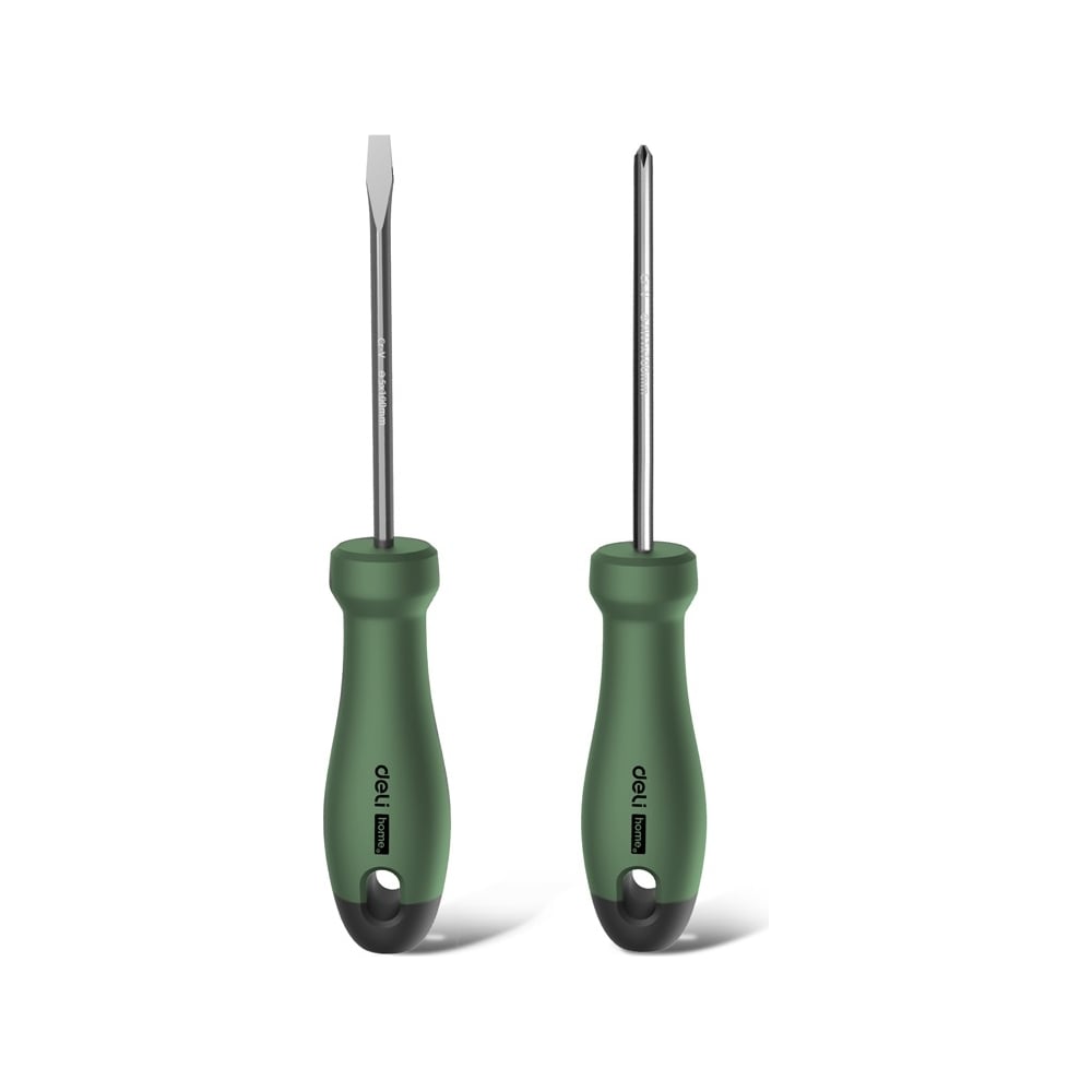 Изображение товара Набор отверток Deli «Home Series Green» HT1002L 2шт (PH1x100, SL5x100, Cr-V, Soft Touch рукоятка, подарочная упаковка, эксклюзивный дизайн) 130274