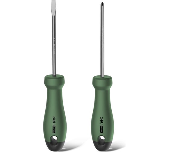 Изображение товара Набор отверток Deli «Home Series Green» HT1002L 2шт (PH1x100, SL5x100, Cr-V, Soft Touch рукоятка, подарочная упаковка, эксклюзивный дизайн) 130274