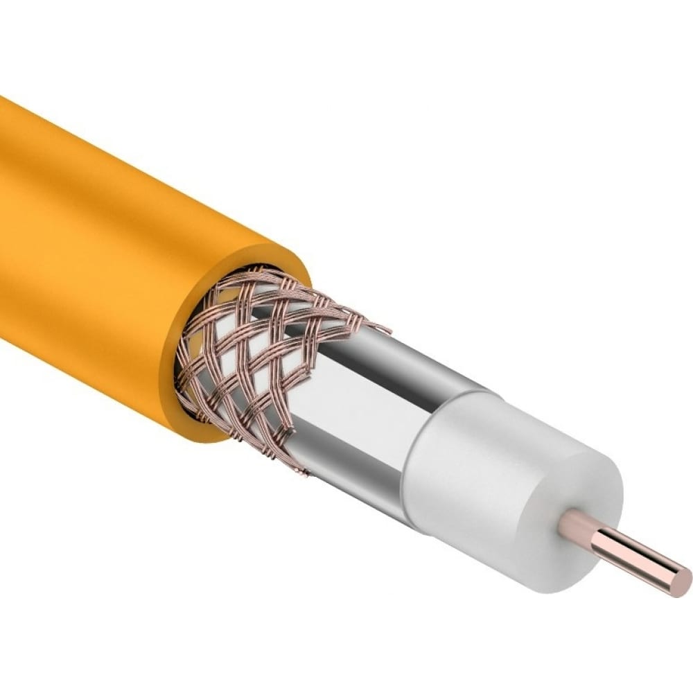 Коаксиальный кабель rexant rg-6u+cu нга-hf, cu/al/cu, 64%, 75 ом, бухта 100 м, оранжевый 01-2654