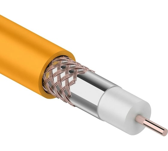 Изображение товара Коаксиальный кабель REXANT RG-6U+Cu нгА-HF Cu/Al/Cu 64 процента 75 Ом бухта 100 м оранжевый 01-2654