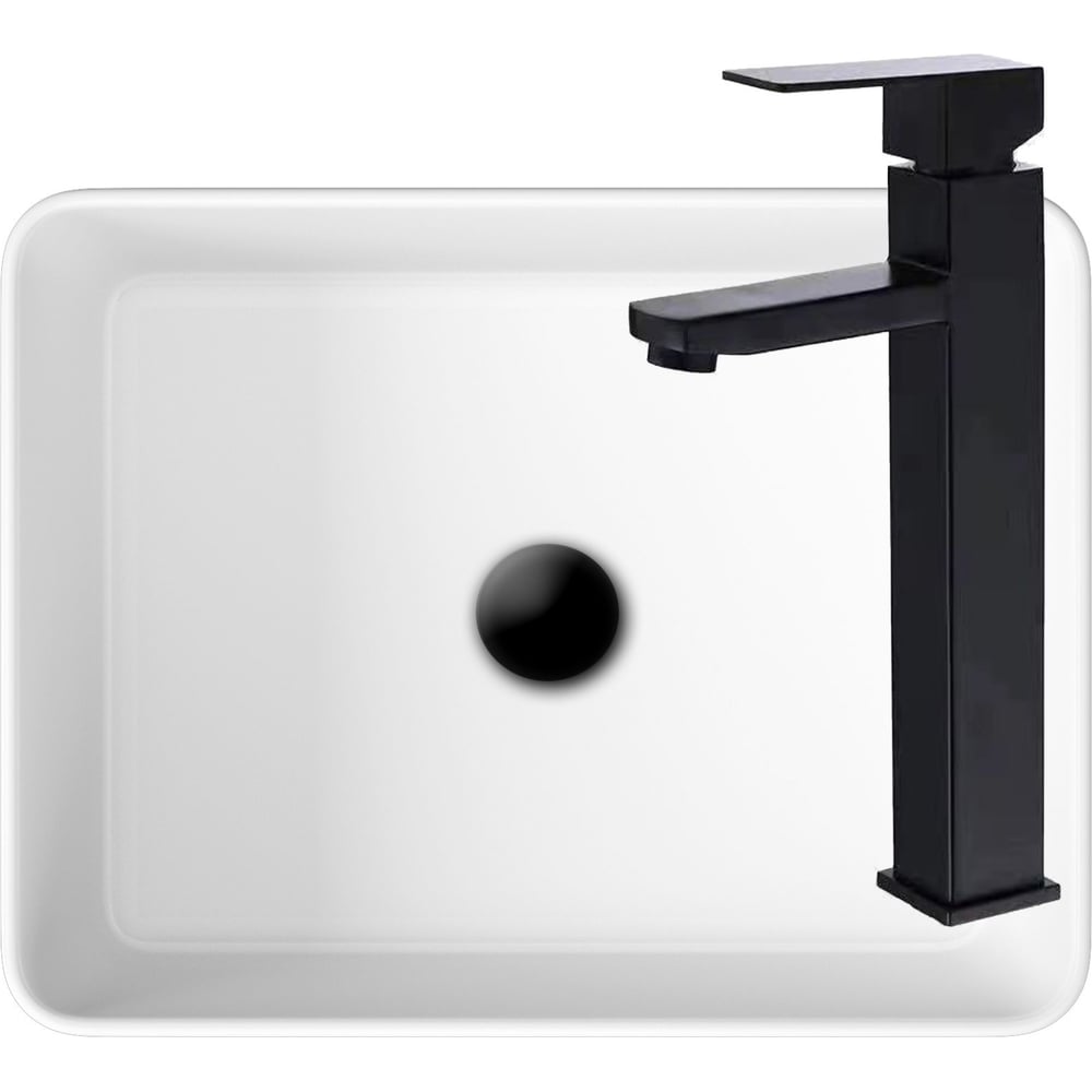 Изображение товара Раковина со смесителем Bauedge серия Hotel прямоугольная белая 48x37 см