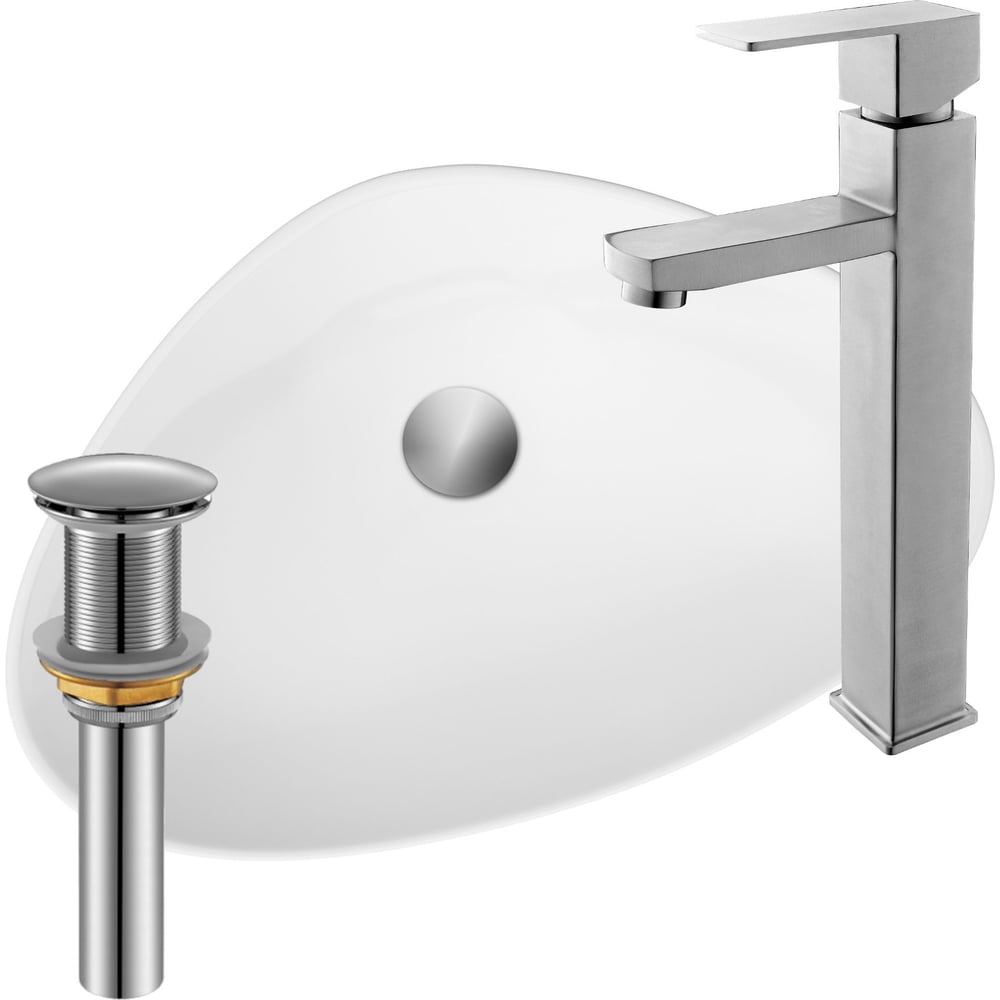 Изображение товара Раковина накладная со смесителем BAU Triangle 59x39 белая с выпуском и клик клак