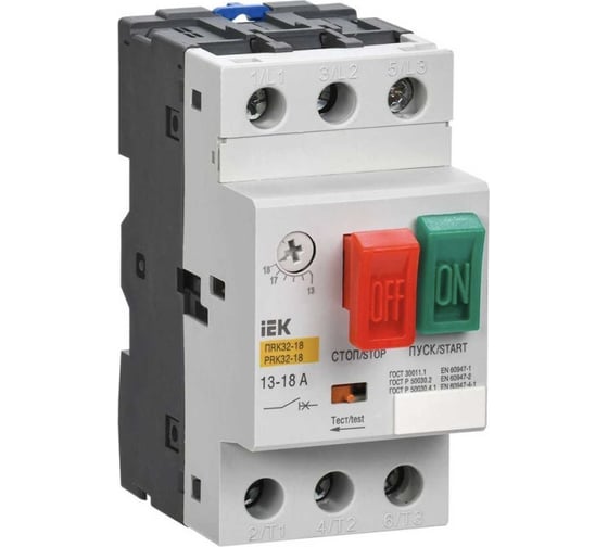 Изображение товара Автоматический выключатель защиты двигателя IEK, ПРК32-18, In18A, Ir13-18A, Ue, 660В, ИЭК DMS11-018