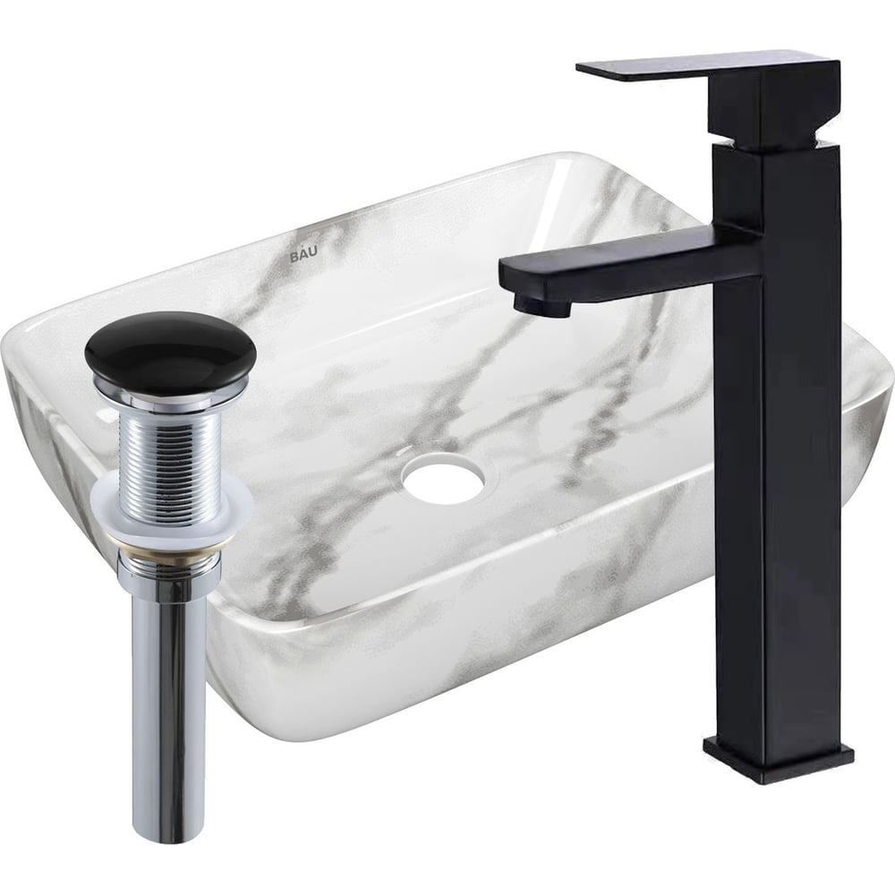 Изображение товара Раковина накладная Bauedge BAU Hotel с смесителем и выпуском черный