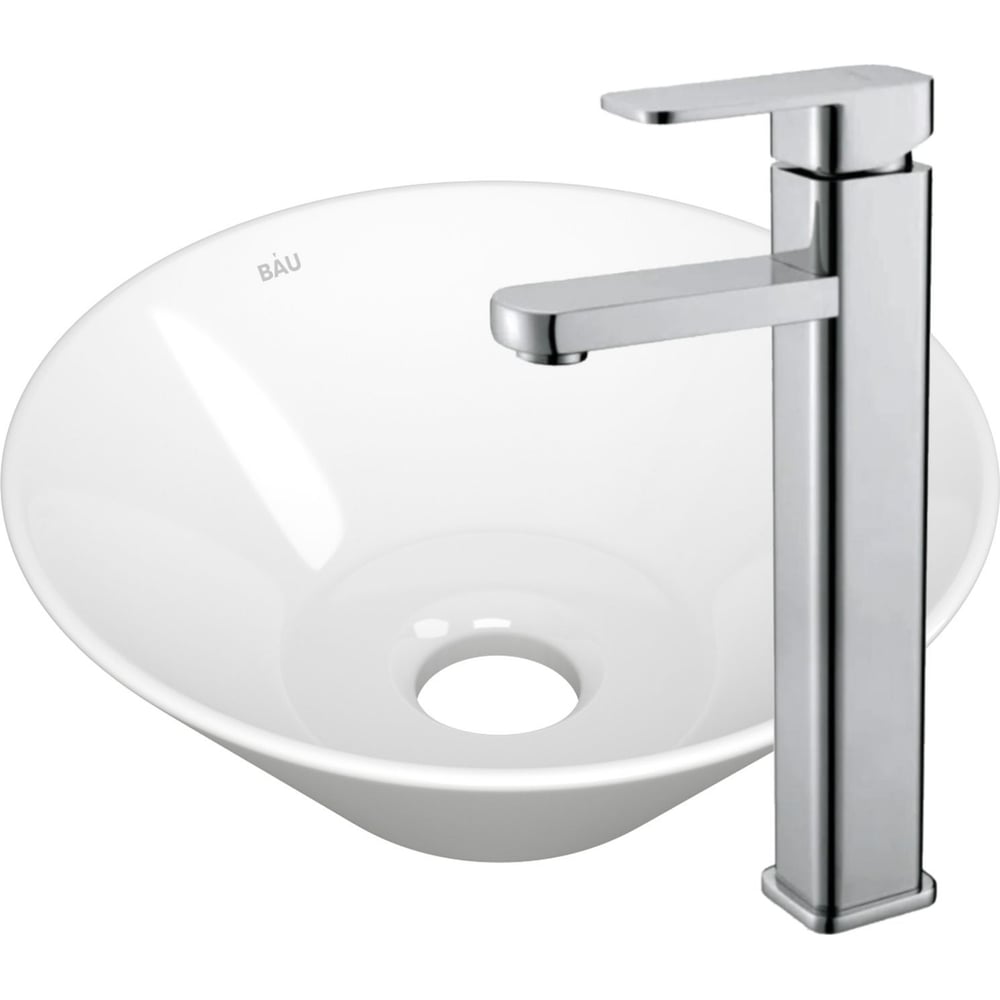 Изображение товара Накладная раковина Bauedge BAU Dream D43 с смесителем Hotel Still