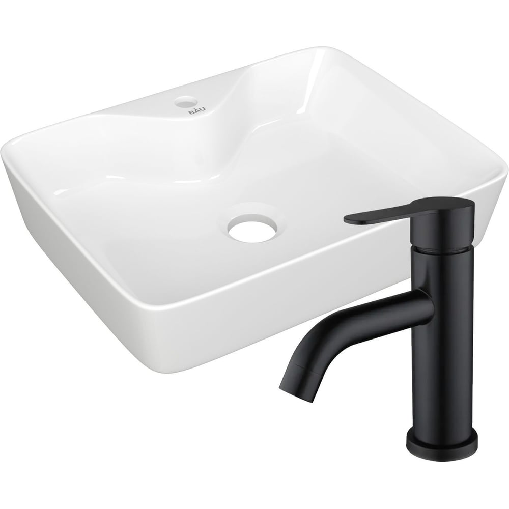 Изображение товара Раковина для ванной накладная Bauedge BAU Cerama 48x37 с смесителем Dream Black