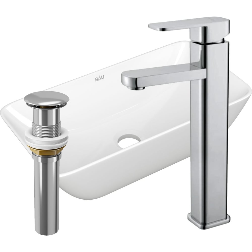 Изображение товара Современная прямоугольная накладная раковина Bauedge BAU Spectrum mini с смесителем