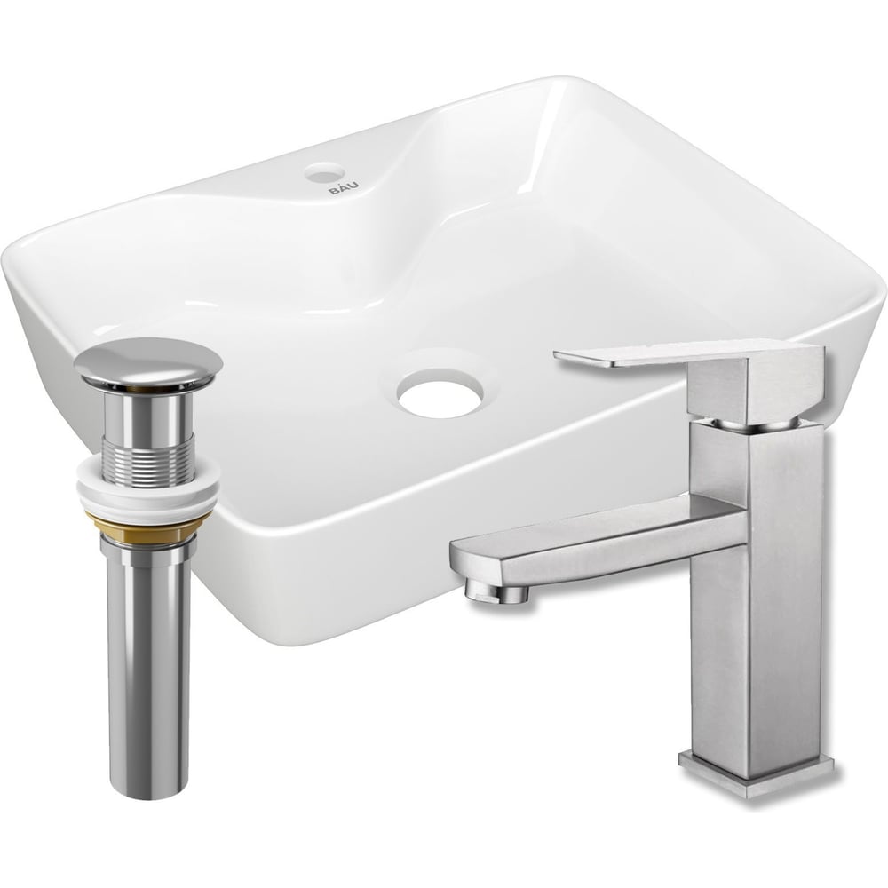 Изображение товара Раковина для ванной Bauedge BAU 48x37 накладная с комплектом смесителя Hotel Still