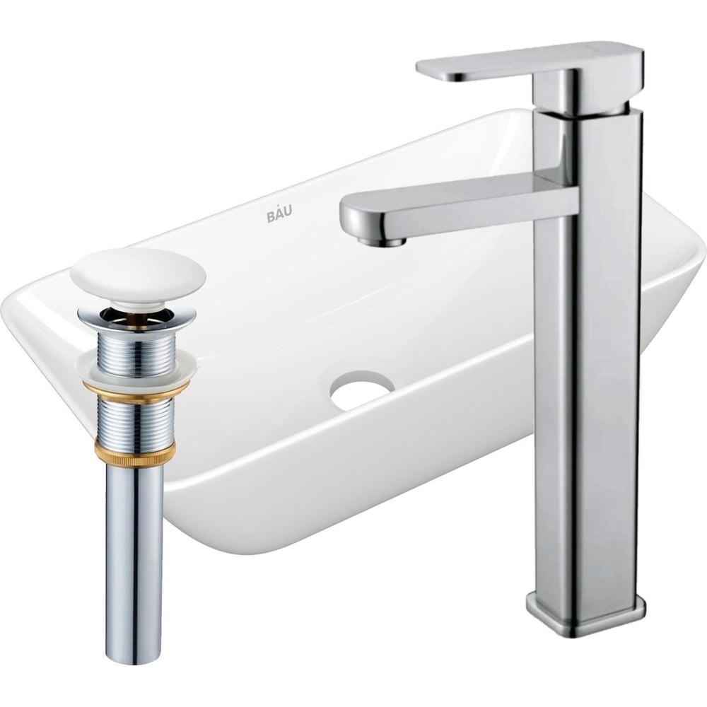 Изображение товара Раковина прямоугольная накладная Bauedge BAU Spectrum mini с смесителем Hotel Still