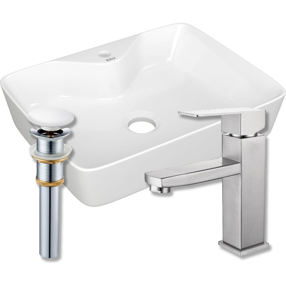 Изображение товара Прямоугольная накладная раковина Bauedge BH1242 с смесителем Hotel Still белая