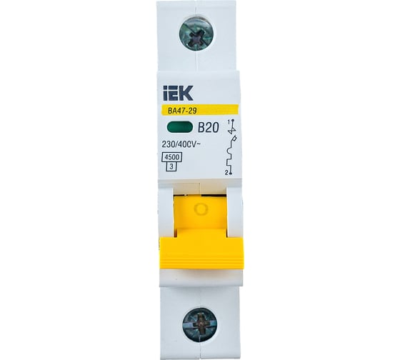 Изображение товара Автоматический модульный выключатель IEK, 1 полюс, B, 20А, ВА47-29, 4.5кА, ИЭК MVA20-1-020-B
