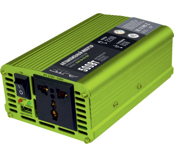 Изображение товара Автомобильный инвертор QUMO преобразователь постоянного тока 12В в переменный ток 220В, модель QAI-901-500 Inv 001 , максимальная выходная мощность 500Вт, встроенный разъем USB 33795