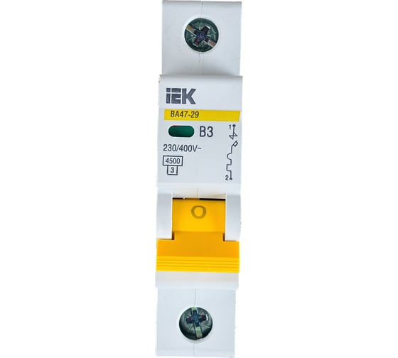 Изображение товара Автоматический модульный выключатель IEK, 1 полюс, B, 3А, ВА47-29, 4.5кА, ИЭК MVA20-1-003-B