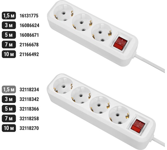 Изображение товара Удлинитель сетевой TDM ELECTRIC с выключателем 4 розетки 15 метра с заземлением 10А 2300 Вт белый SQ1303-1105