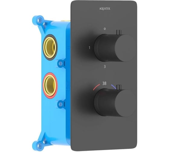 Изображение товара Термостатический смеситель для ванны Aquatek ЕВРОПА 3 режима, внешняя и скрытая часть, матовый черный AQ1393MB 00000135213