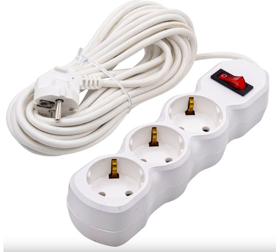 Изображение товара Сетевой удлинитель Very 3 розетки, ПВС 3х1мм, 16А, с заземлением, с выключателем, 10м, шт. 89-0-098