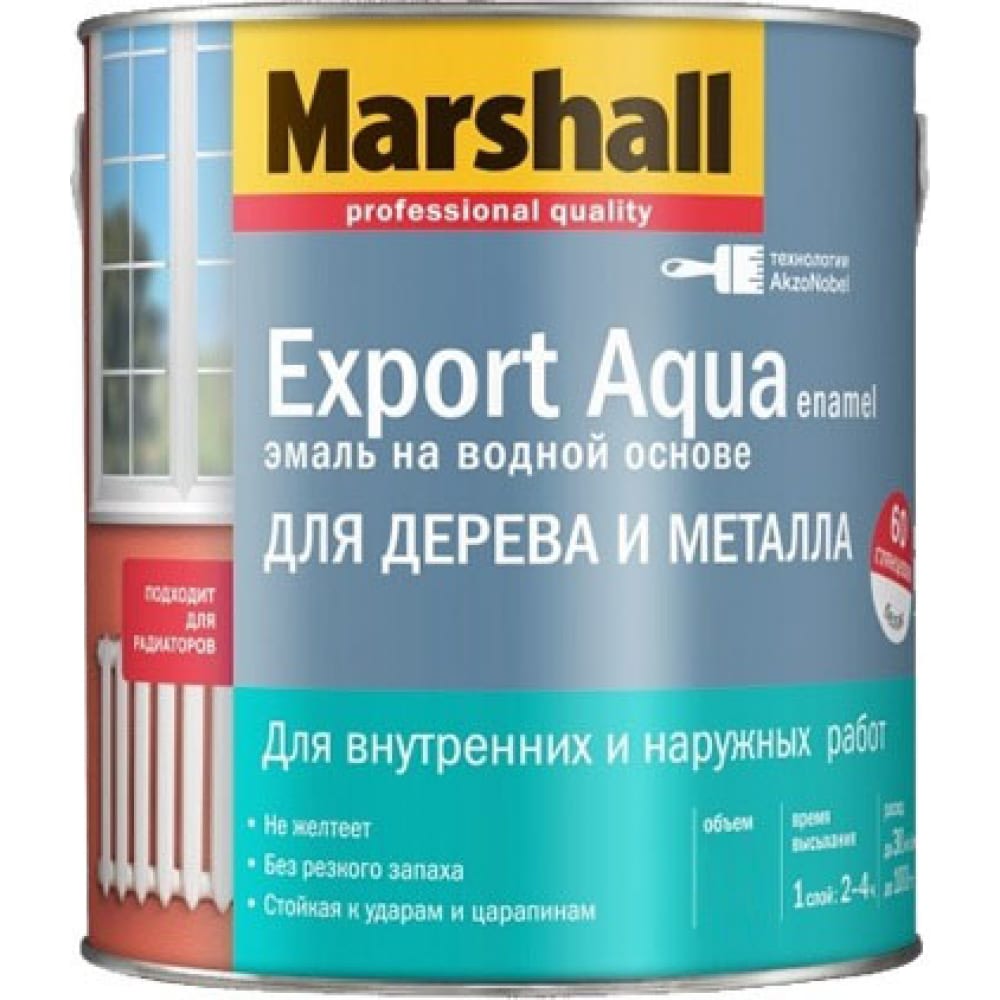 фото Водная эмаль marshall export aqua, п/матовый, белая 0,8л 5235329