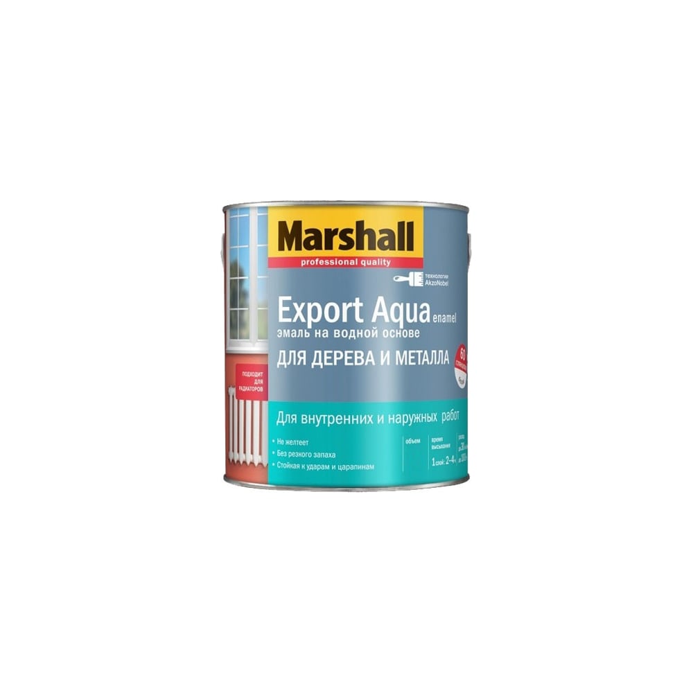 фото Водная эмаль marshall export aqua, глянцевый, белая 0,5л 5235325