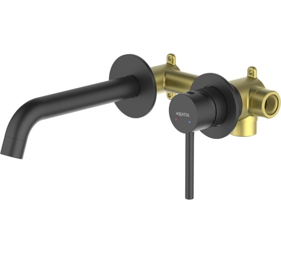 Изображение товара Смеситель для раковины Aquatek ЕВРОПА настенный, 2 отверстия, внешняя и скрытая часть, матовый черный AQ1313MB 00000135171