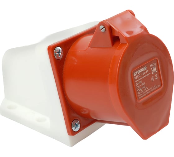 Изображение товара Розетка стационарная STEKKER ST-124 32А 380В 3P PE IP44, RST32-124-4 49436