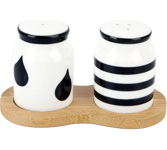 Изображение товара Набор для специй Nouvelle Bianco Nero солонка, перечница, на бамбуковой подставке, 50 мл 2631096