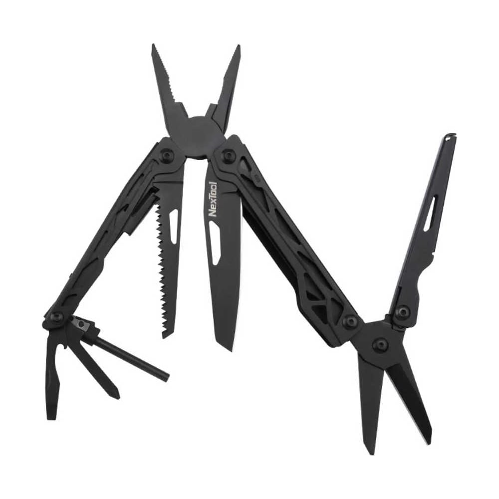 Мультиинструмент NexTool Black Knight Multi Tool имеет в своей конструкции более 10 небольших инструментов, предназначенных для выполнения мелких несложных работ. В числе таких инструментов особенно практичны ножницы, небольшая ножовка, перочинный нож и отвертка. Инструмент выполнен из высокопрочного сплава стали, за счет чего остается эффективным, даже при работе с твердыми материалами. Для любителей отдыха на природе он станет одним из самых полезных инструментов. Для защиты от ржавчины и получения насыщенного черного цвета мультитул подвергается воронению. Возникающий при этом на его поверхности слой окиси защищает металл от внешних воздействий, а также придает ему притягательный внешний вид. Высокая точность исполнения позволяет не только уместить все инструменты в одном корпусе, но и обеспечить их высочайшее качество для выполнения задач по закручиванию, резке или обжатию в любое время и в самых разных условиях.