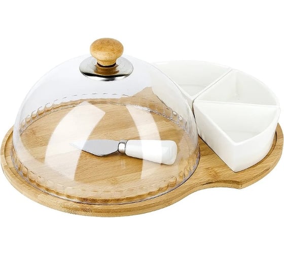 Изображение товара Блюдо для сервировки Nouvelle с крышкой, ножом и 3 шт емкости Naturel, 33,5x23 см 2630048
