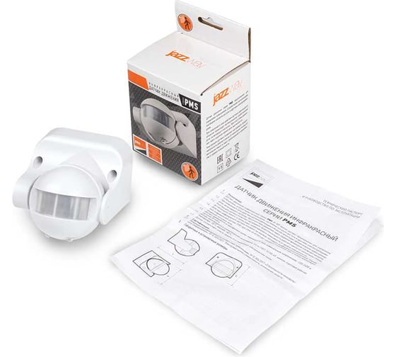 Изображение товара Датчик движения Jazzway PMS-IR 009 1200Вт 180 град. 12м WH белый IP44 5012912