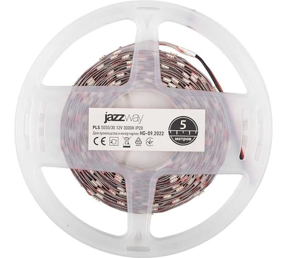 Изображение товара Светодиодная лента Jazzway PLS 5050/30-12В 7.2Вт/м 3000К теплый белый IP20 (упаковка 5м) 327521