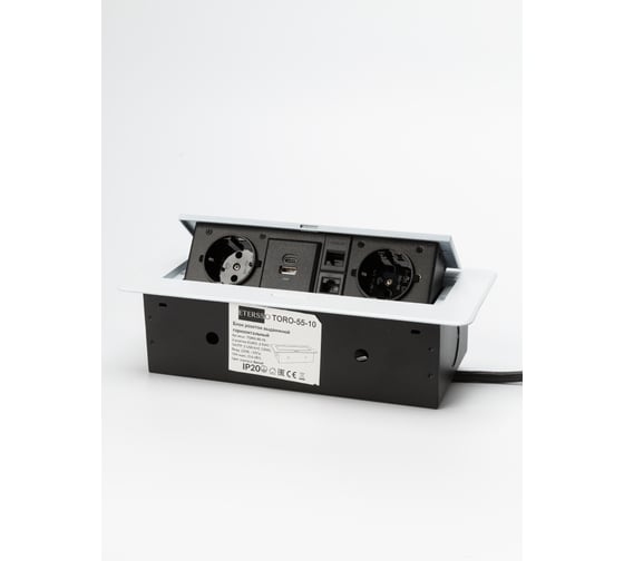 Изображение товара Встраиваемая выдвижная розетка Inrior на 2 ЕВРО, 2 USB и 2 RJ45 ETERSSO TORO-55-10