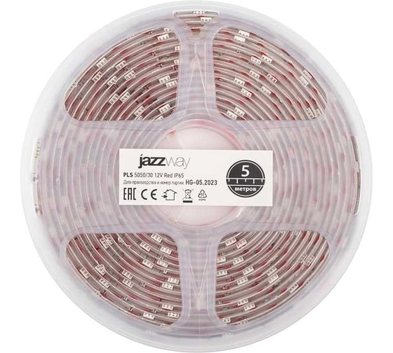 Изображение товара Светодиодная лента Jazzway PLS 5050/30-12В Red 7.2Вт/м красный IP65 (упаковка 5м) 327613