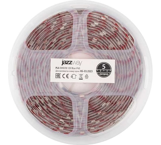 Изображение товара Светодиодная лента Jazzway PLS 5050/30-12В Blue 7.2Вт/м синий IP65 (упаковка 5м) 327576