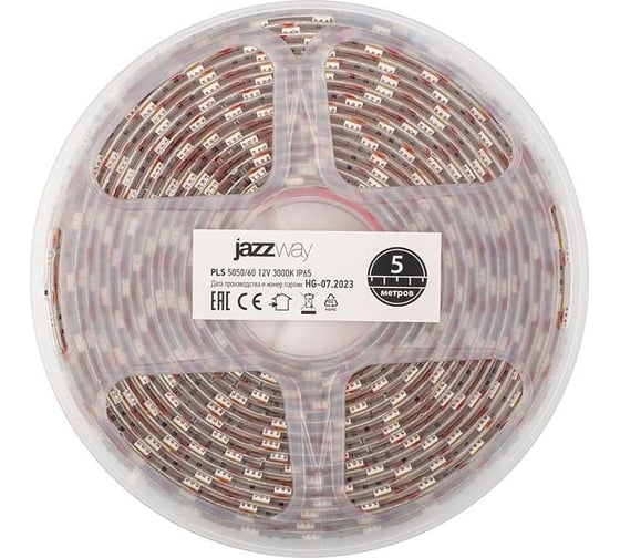 Изображение товара Светодиодная лента Jazzway PLS 5050/60-12В 14.4Вт/м 3000К теплый белый IP65 (упаковка 5м) 1000965