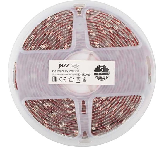 Изображение товара Светодиодная лента Jazzway PLS 5050/30-12В 7.2Вт/м 6500К белый IP65 (упаковка 5м) 327552