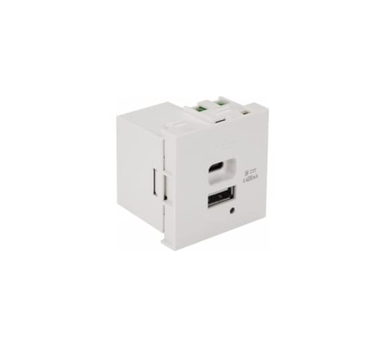 Изображение товара Модуль LANMASTER USB-зарядки, 1 порт USB-C + 1 порт USB-A, 2.1A/5V, 45x22.5, белый LAN-EZ45x22-2UCA/2.1-WH