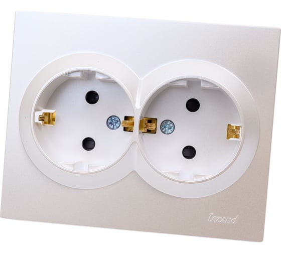 Изображение товара Розетка LEZARD VESNA двойная с защитой от детей ПБТ жемчужно-белый перламутр 742-3000-178B