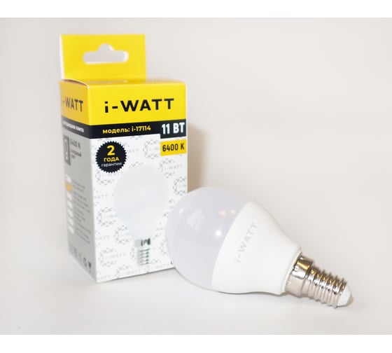Изображение товара Светодиодная лампа I-WATT 11Вт 6400К 165-265V G45 E14 шар i-17114