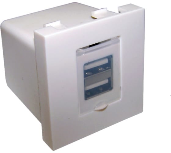 Изображение товара Модуль LANMASTER USB-зарядки, 2 порта USB-A, 2.1A/5V, 45x22.5, белый LAN-EZ45x22-2UAA/2.1-WH