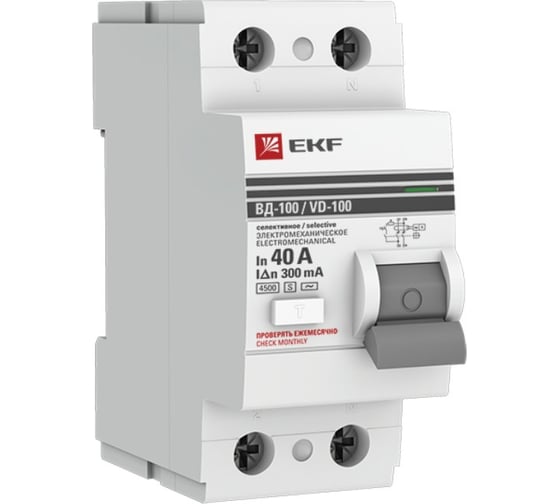 Изображение товара Селективное устройство защитного отключения EKF 2P 40А/300мА электромеханическое PROxima 32 шт elcb-2-40-300S-em-pro