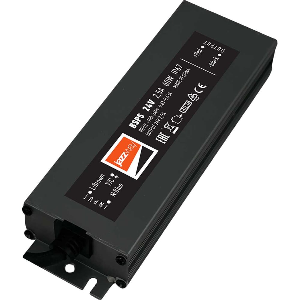 Изображение товара Блок питания для светодиодной ленты Jazzway PRO 60Вт 2.5А 24В IP67 влагозащитный