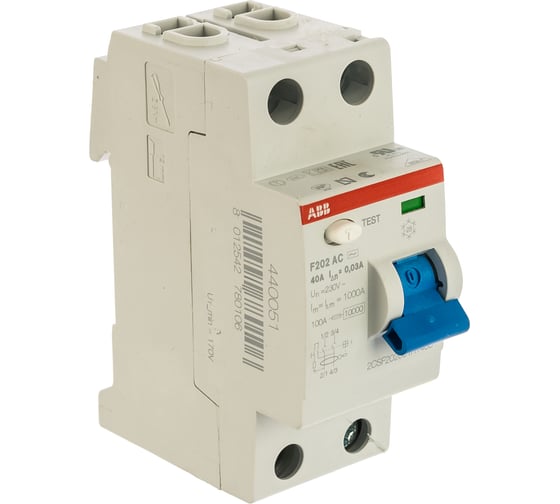 Изображение товара Выключатель дифференциального тока ABB, УЗО, 2п, 40А, 30мА, F202, АС 2CSF202001R1400