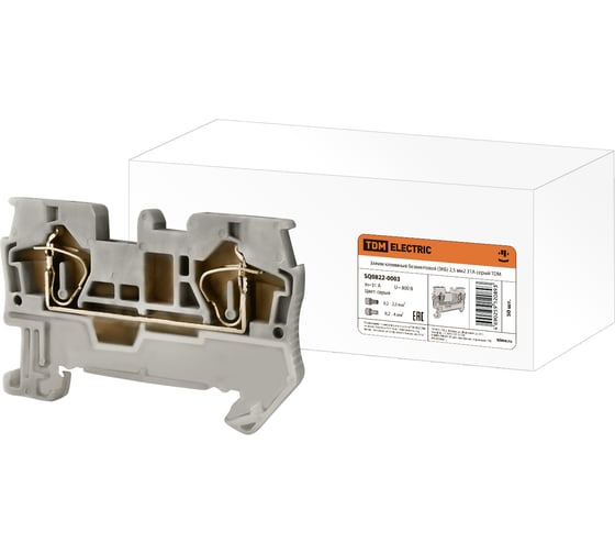 Изображение товара Зажим TDM ELECTRIC клеммный, безвинтовой, ЗКБ, 2,5 мм2, 31А, серый SQ0822-0003