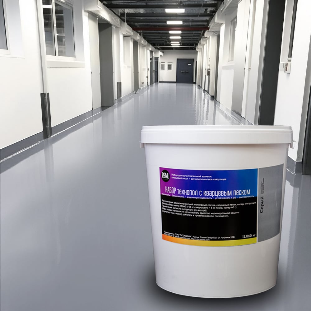 Изображение товара Эпоксидный наливной пол РУ-СМОЛА Технопол глянцевый 12 кг серый для бетонных полов