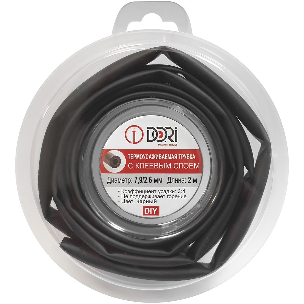 Изображение товара Термоусадочная трубка DORI ТТК 7,9/2,6 ролик с клеевым слоем L=2м чёрная 49616